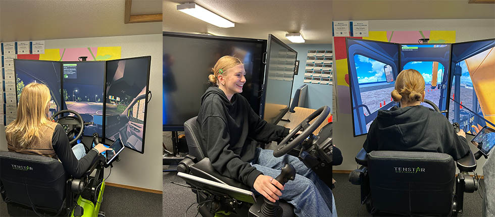 Students engaged with a high-tech simulator, actively learning and exploring.